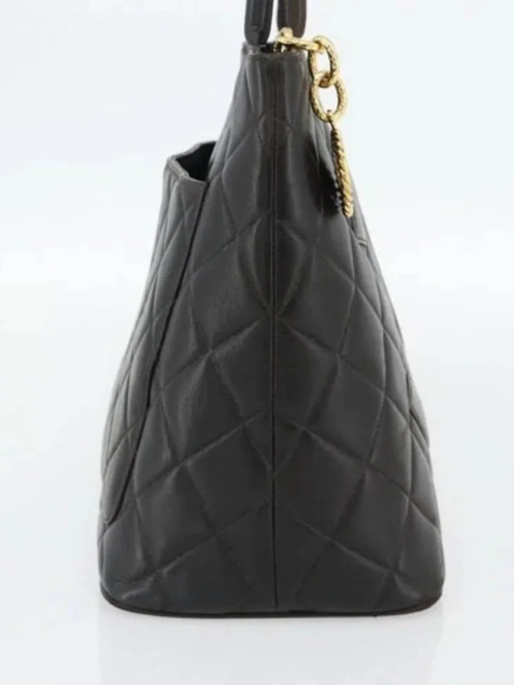 CHANEL Matelasse Reprint Tote Bag Lamb Skin Black Gold CC Auth 181711A